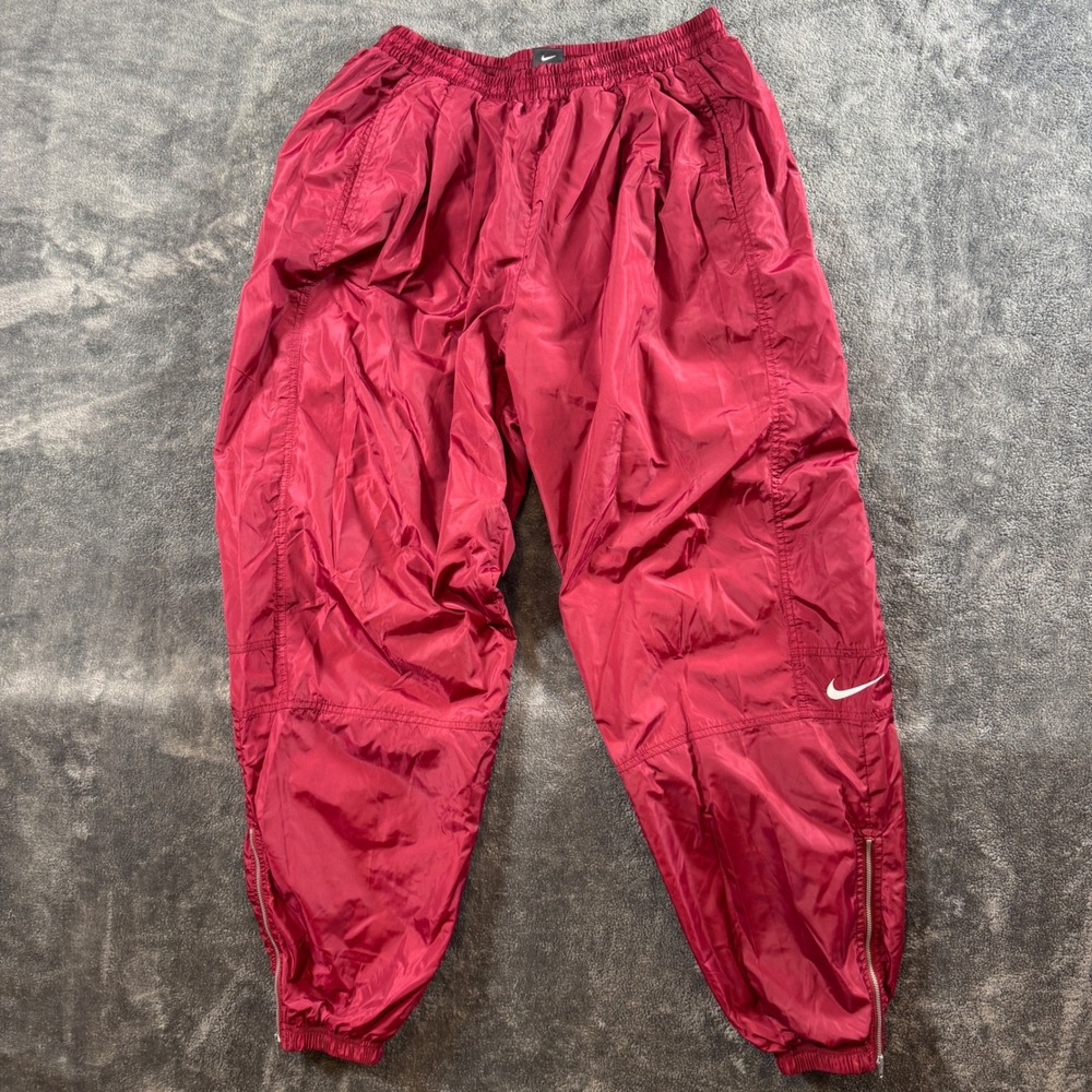 Vintage Nike Mens XL Team Track Pants Burgundy Red Nylon Mesh Lined Windbreaker